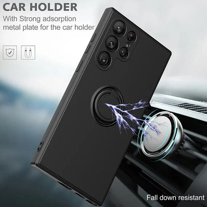 Color: Dark Grey, Ships From: CHINA, Material: EVA - With Ring Holder Phone Case For Samsung Galaxy S25 Ultra S24 S23 S22 S21 Plus A13 A52 A53 A54 TPU Soft Back Cover
