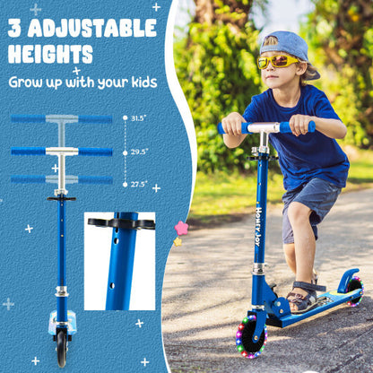 Folding Kick Scooter with 3 Adjustable Heights for Kids-Blue - Color: Blue