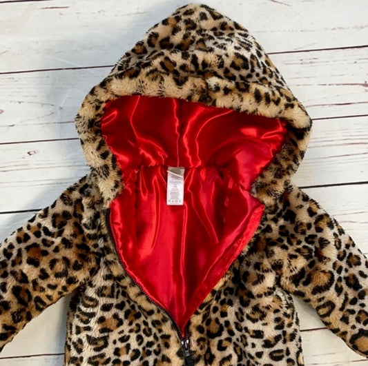 Cheetah Print Faux Fur Coat With Hood- Little Me