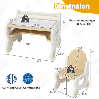 Kids Table and Chair Set with Watercolor Pens and Blackboard Eraser- Brown