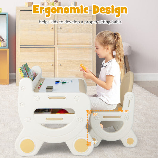 Kids Table and Chair Set with Watercolor Pens and Blackboard Eraser- Brown