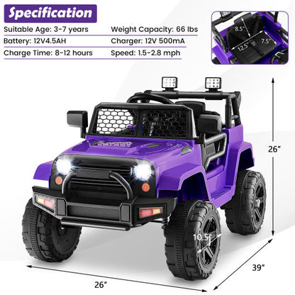 Kids Ride On Truck with Remote Control and Headlights 12V Battery