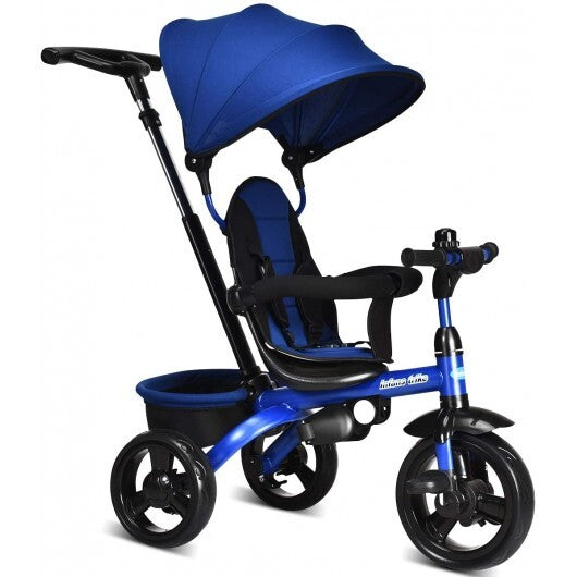 4-in-1 Kids Tricycle with Adjustable Push Handle-Blue