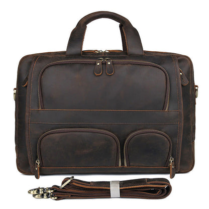 MAHEU Vintage Leather Mens Briefcase With Pockets Cowhide Bag