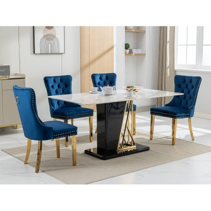 High-end Tufted Solid Wood Contemporary Velvet Upholstered Dining Chair With Golden Stainless Steel Plating Legs,Nailhead Trim,Set Of 2